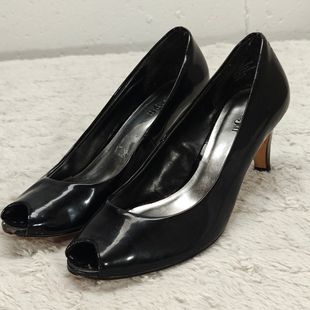 East 5th Black Peep-Toe‎ Pump Heels Womens 7.5 Pinup 50s Retro